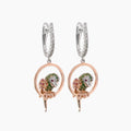 Multicolor Sapphire & Green Garnet & Diamond Parrot Bird 18K Two Tone Earrings