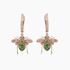 Green Garnet & White Diamond Pave Bee 18K Rose Gold Statement Animal Earrings