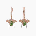 Green Garnet & White Diamond Pave Bee 18K Rose Gold Statement Animal Earrings