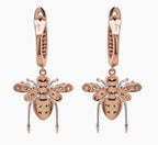Green Garnet & White Diamond Pave Bee 18K Rose Gold Statement Animal Earrings