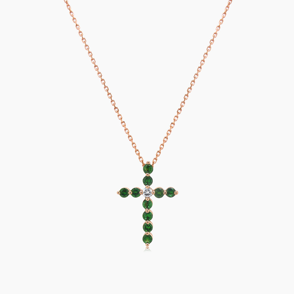 Green Garnet & Fancy Diamond 18K Rose Gold Pendant Necklace