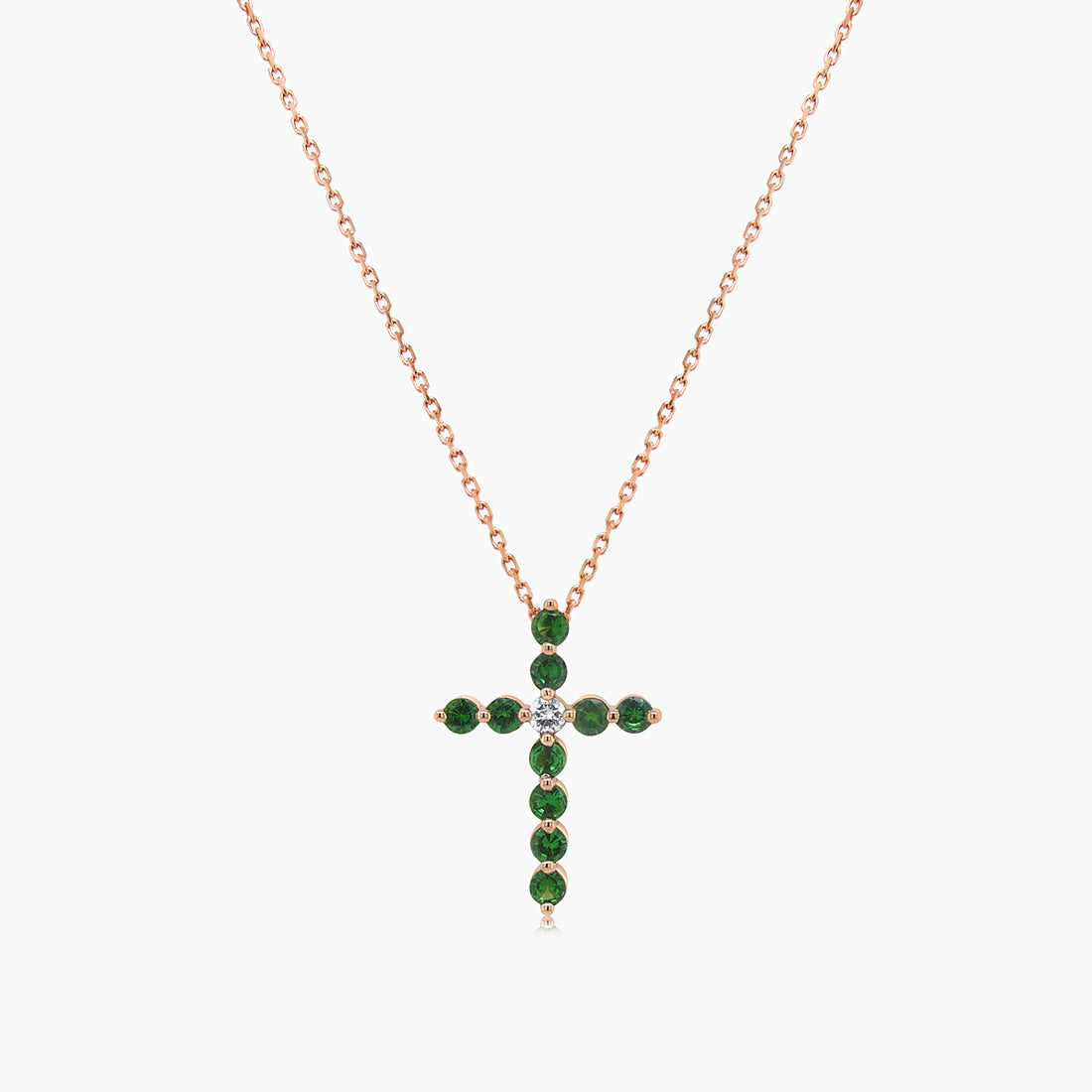 Green Garnet &amp; Fancy Diamond 18K Rose Gold Pendant Necklace