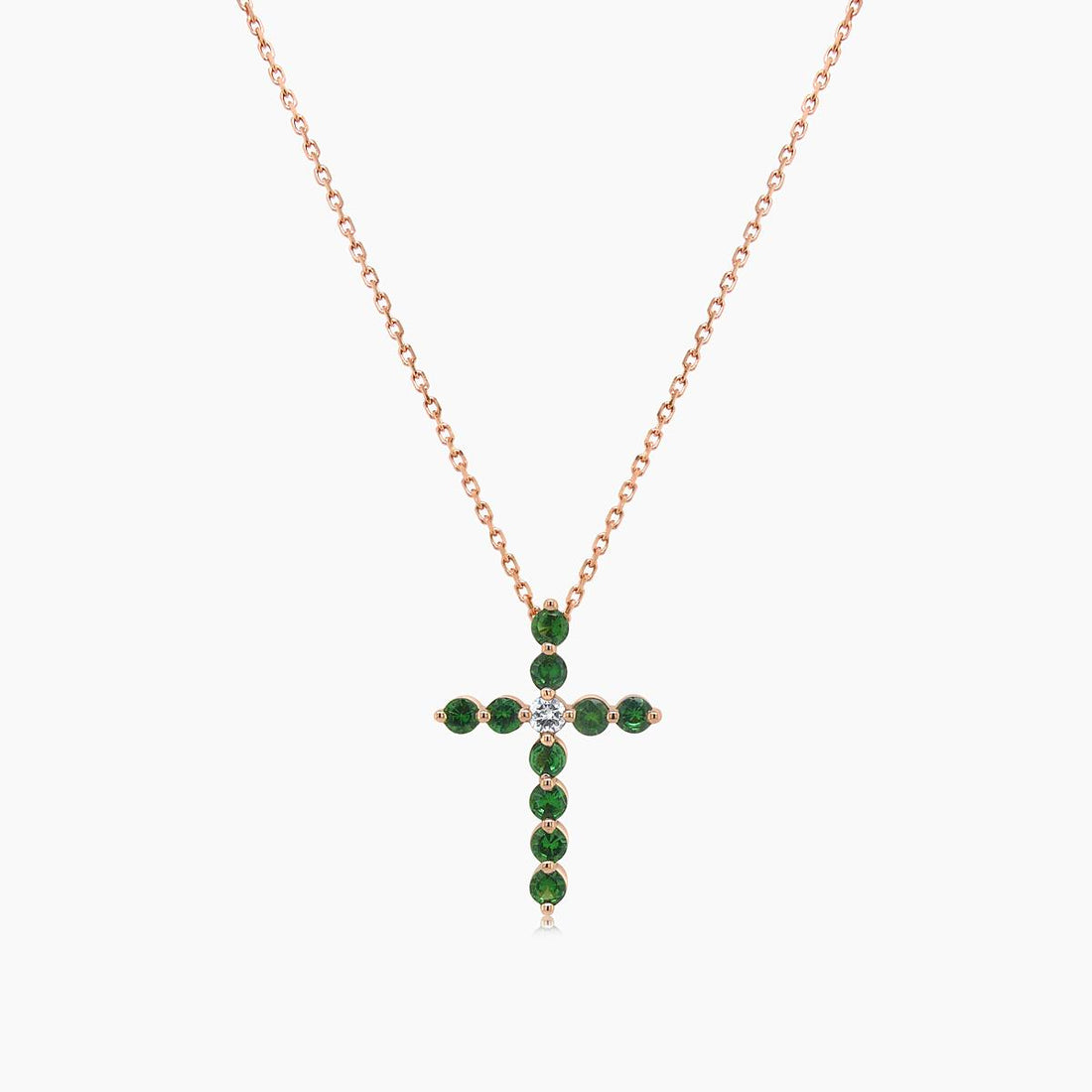 Green Garnet &amp; Fancy Diamond 18K Rose Gold Pendant Necklace
