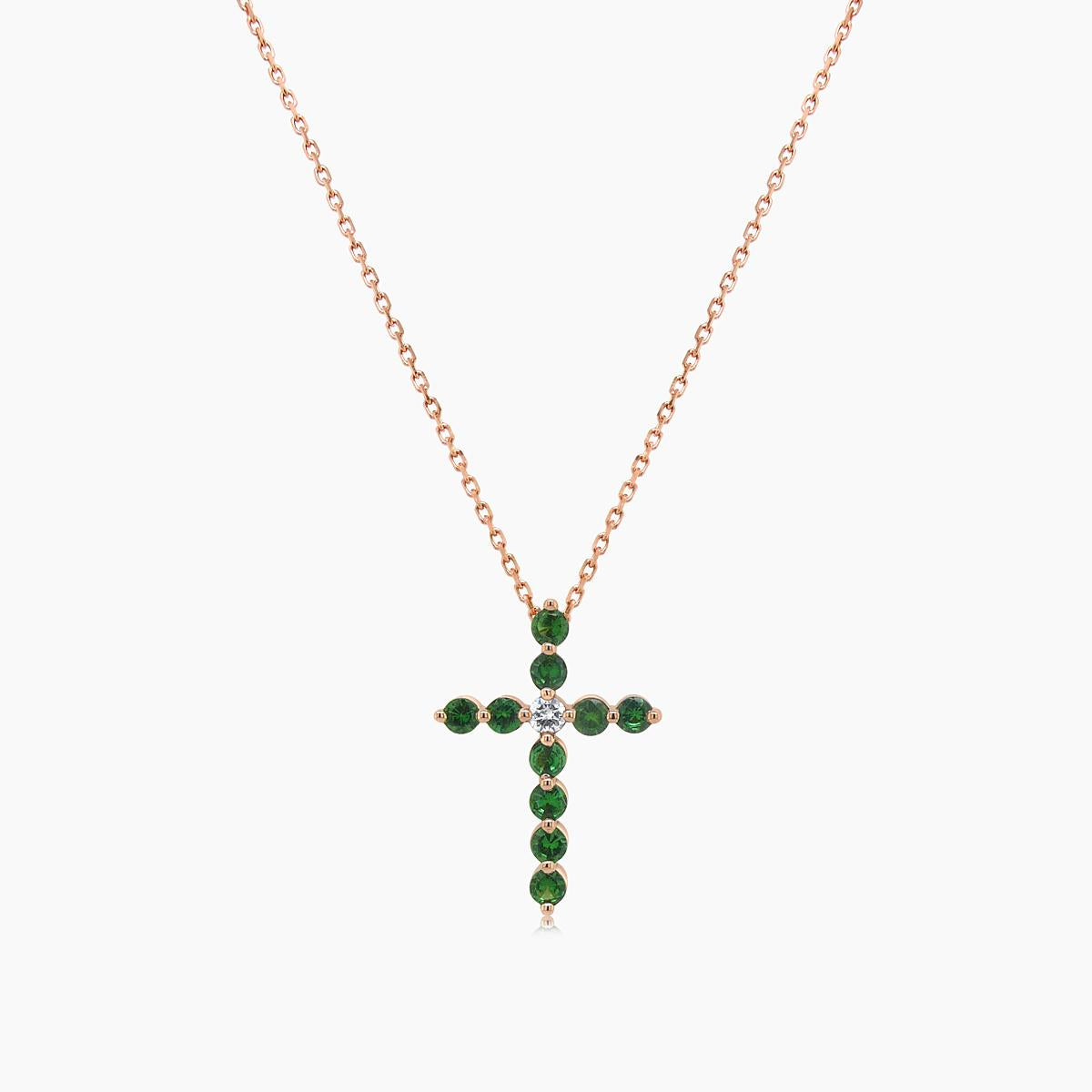 Green Garnet & Fancy Diamond 18K Rose Gold Pendant Necklace