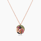 Multicolor Sapphire Gemstone & Diamond Toucan Parrot Bird Gold Pendant Necklace