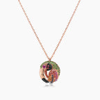 Multicolor Sapphire Gemstone & Diamond Toucan Parrot Bird Gold Pendant Necklace