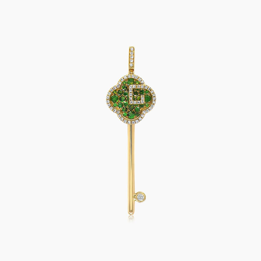 Green Garnet &amp; Fancy Diamond Pave Clover 18K Yellow Gold Key Pendant