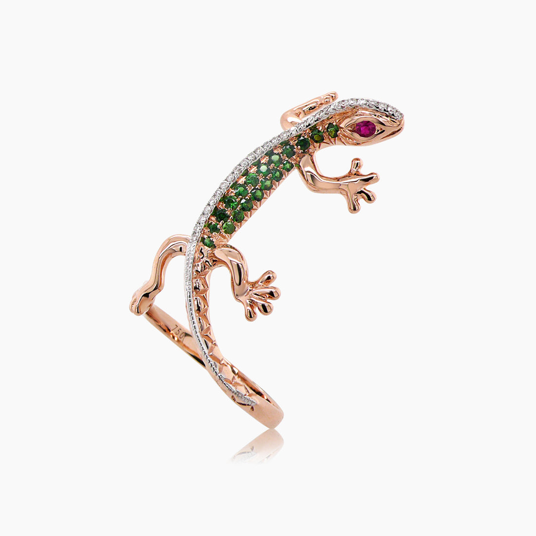 Lizard White Diamond & Green Garnet & Ruby 18K Rose Gold Ring