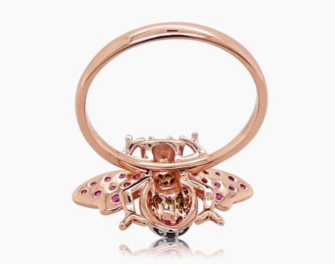 Pink Sapphire & Gemstone & Diamond Pave Bee 18K Rose Gold Animal Ring