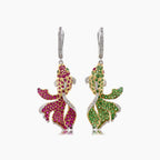 Koi Fish Diamond Pave & Ruby & Green Garnet 18K Yellow & White Gold Earrings