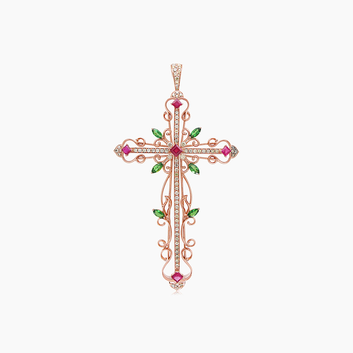 Fancy Diamond Green Garnet & Ruby 18K Rose Gold Pendant