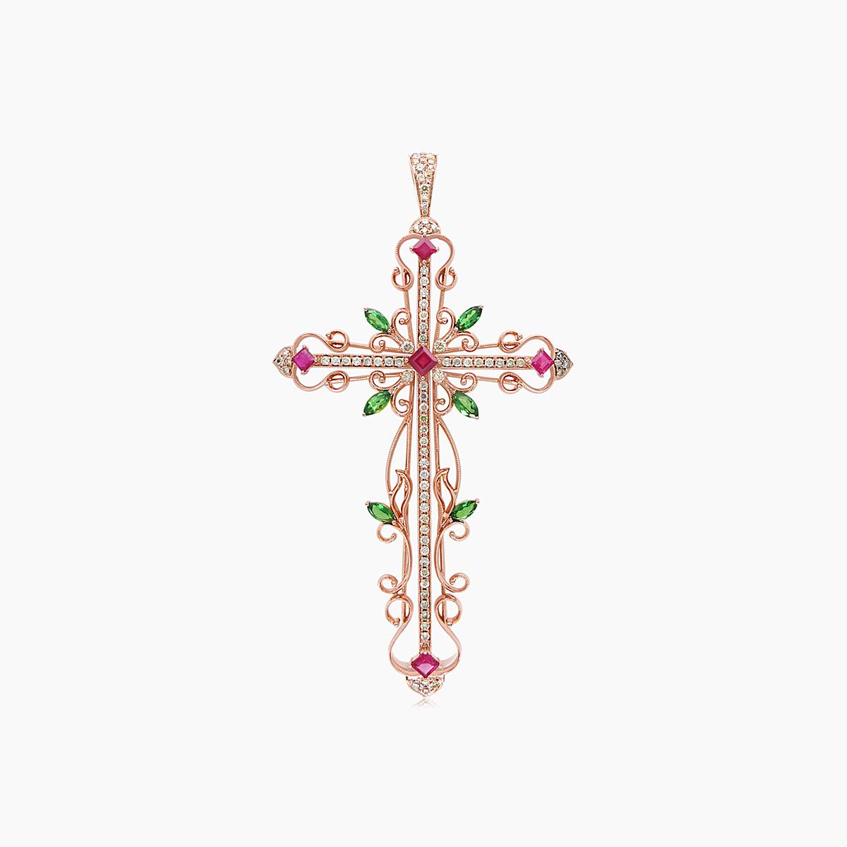 Fancy Diamond Green Garnet & Ruby 18K Rose Gold Pendant