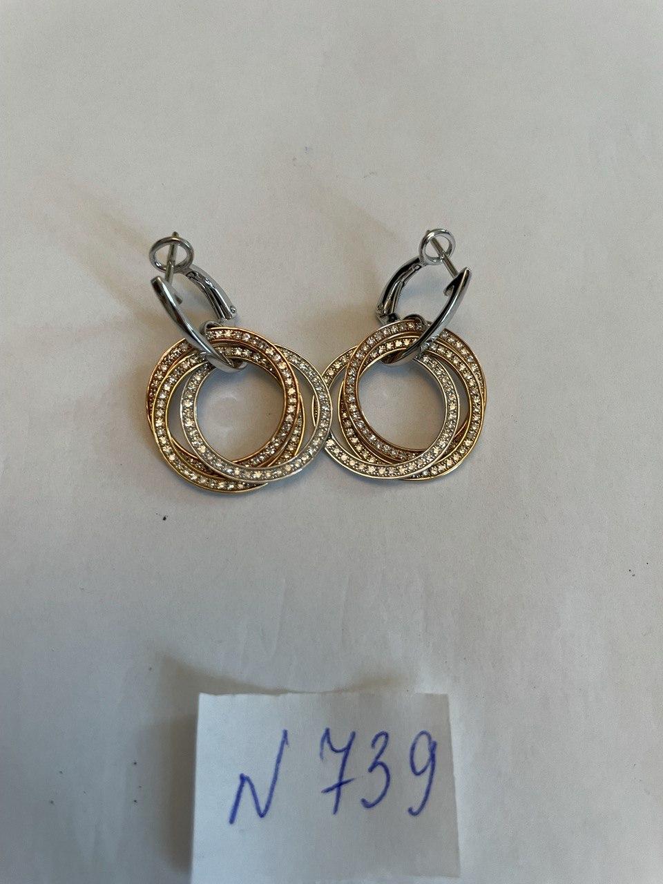 Trinity Tritone Gold Circle Diamond Interlocking Rings 14K Gold Huggie Earrings