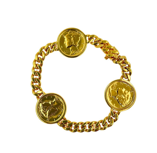 Genuine Vintage American USA Dollar Coin Curb Link Yellow Gold Vermeil Sterling 