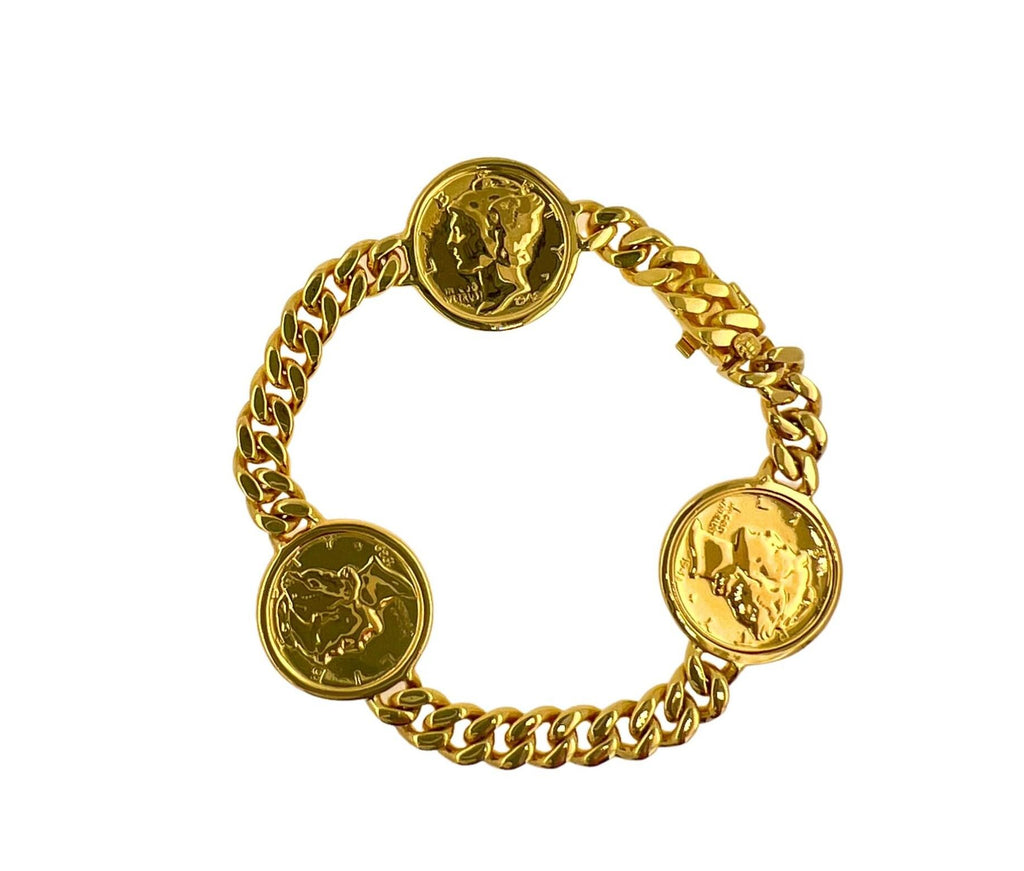 Genuine Vintage American USA Dollar Coin Curb Link Yellow Gold Vermeil Sterling 