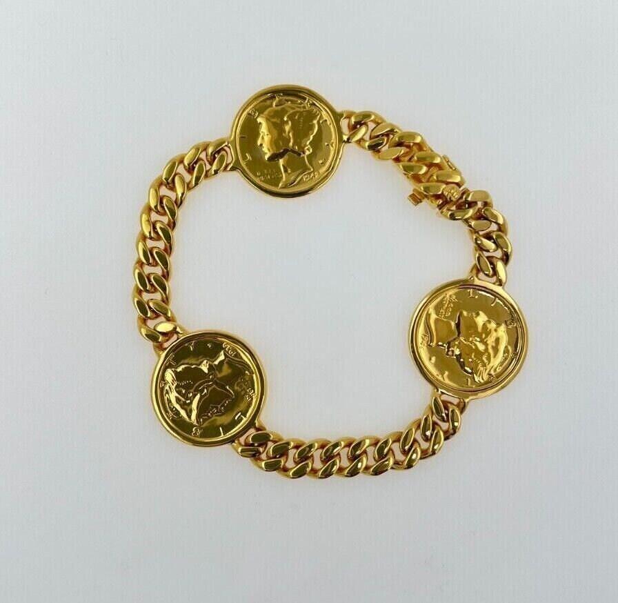 Genuine Vintage American USA Dollar Coin Curb Link Yellow Gold Vermeil Sterling 