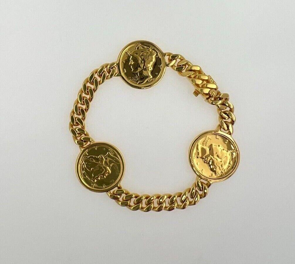 Genuine Vintage American USA Dollar Coin Curb Link Yellow Gold Vermeil Sterling 