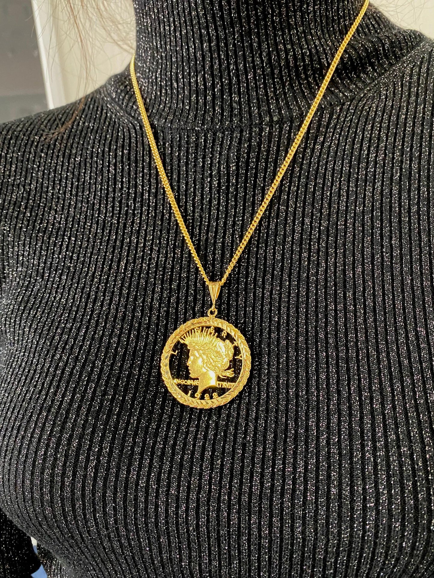 genuine vintage american usa dollar coin lady liberty yellow gold vermeil sterli