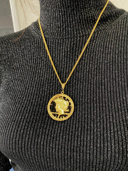 Genuine Vintage American USA Dollar Coin Lady Liberty Yellow Gold Vermeil Sterli