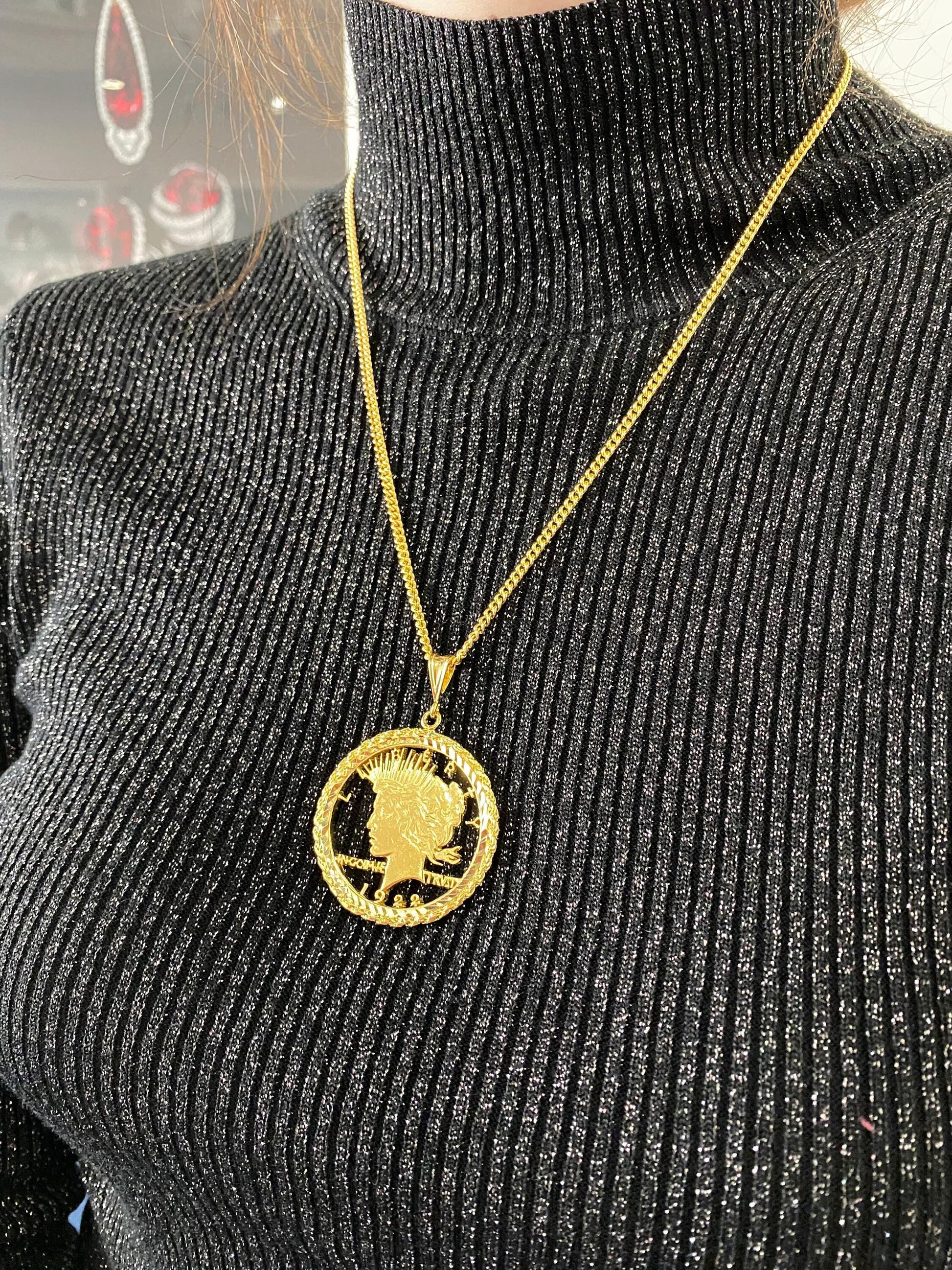 Genuine Vintage American USA Dollar Coin Lady Liberty Yellow Gold Vermeil Sterli