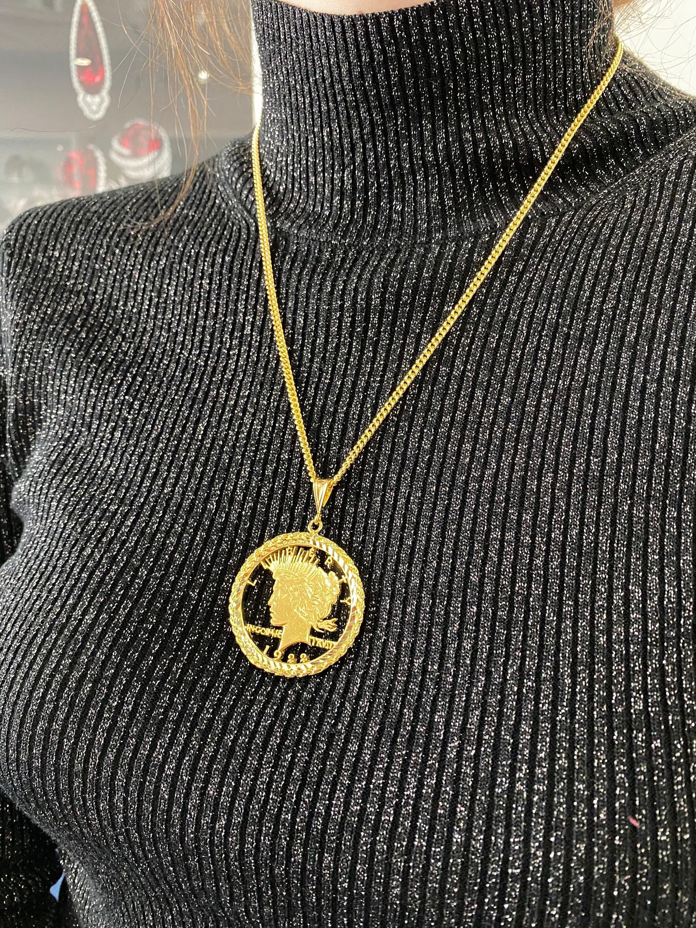Genuine Vintage American USA Dollar Coin Lady Liberty Yellow Gold Vermeil Sterli