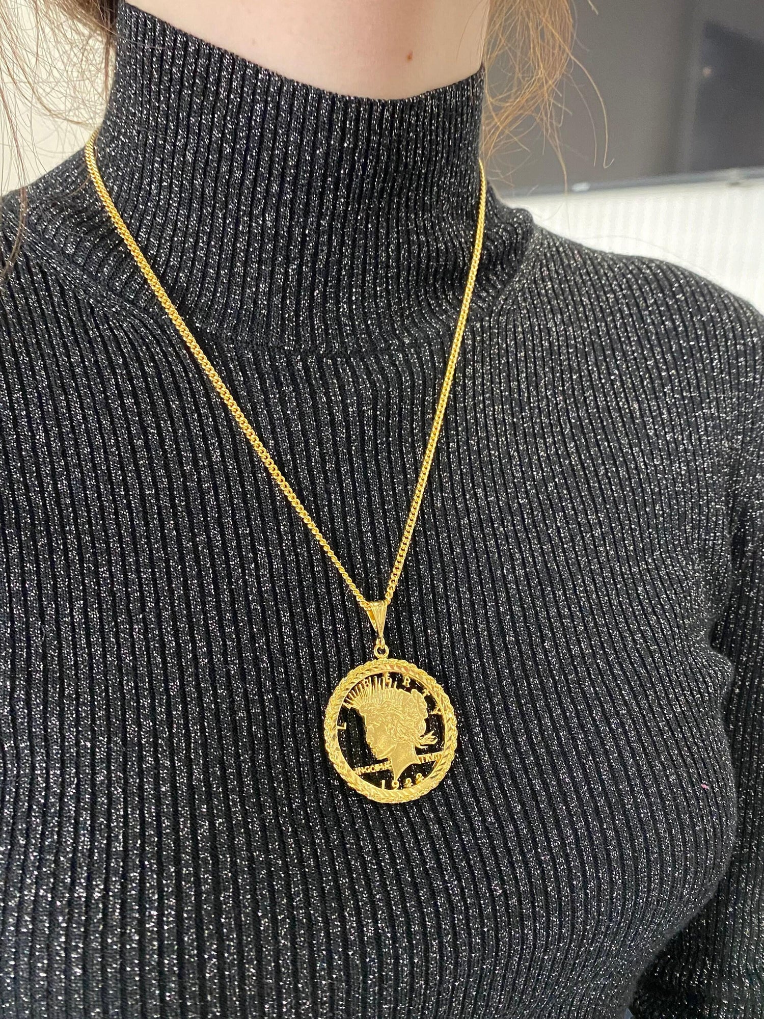 Genuine Vintage American USA Dollar Coin Lady Liberty Yellow Gold Vermeil Sterli