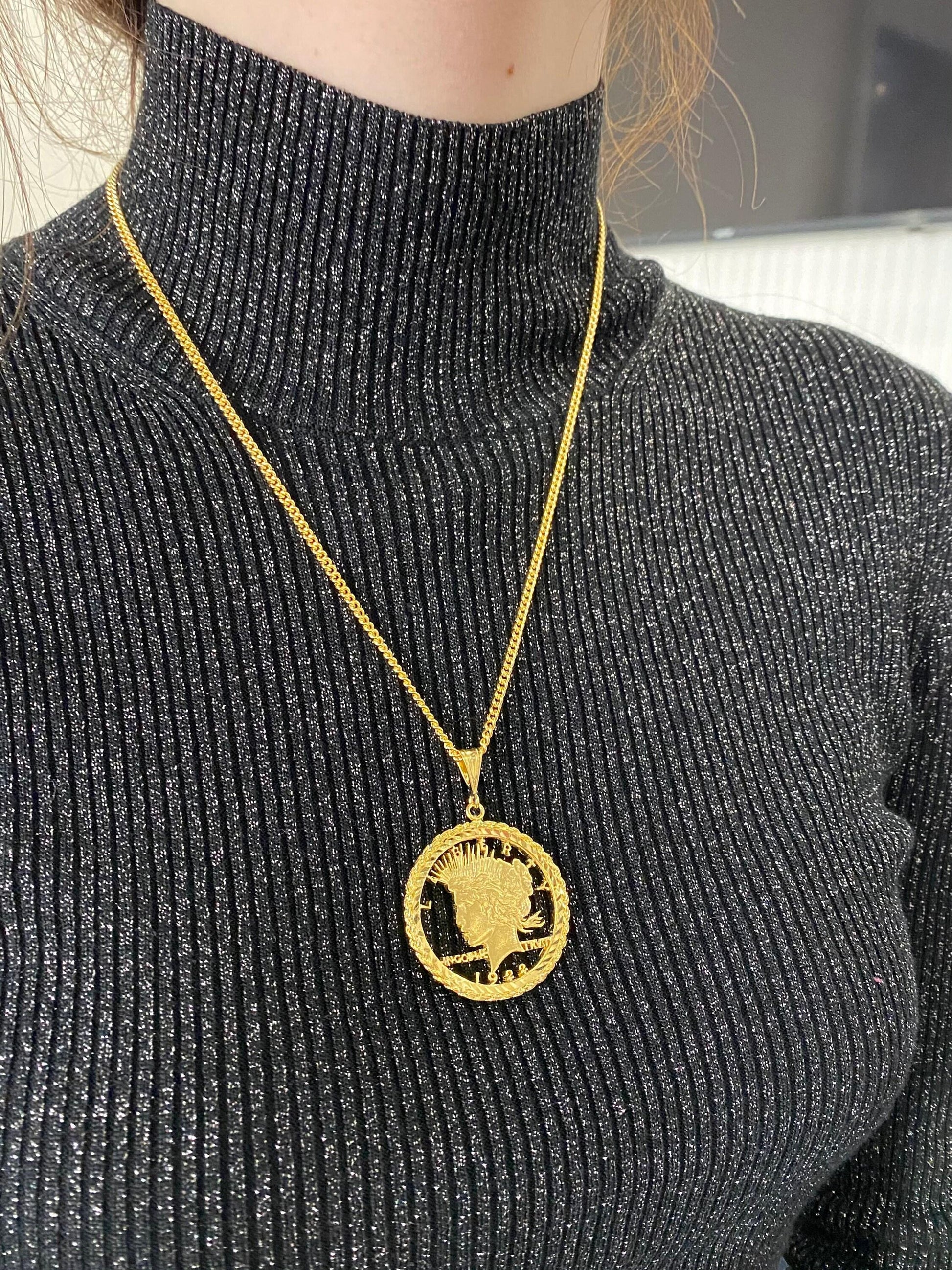 Genuine Vintage American USA Dollar Coin Lady Liberty Yellow Gold Vermeil Sterli