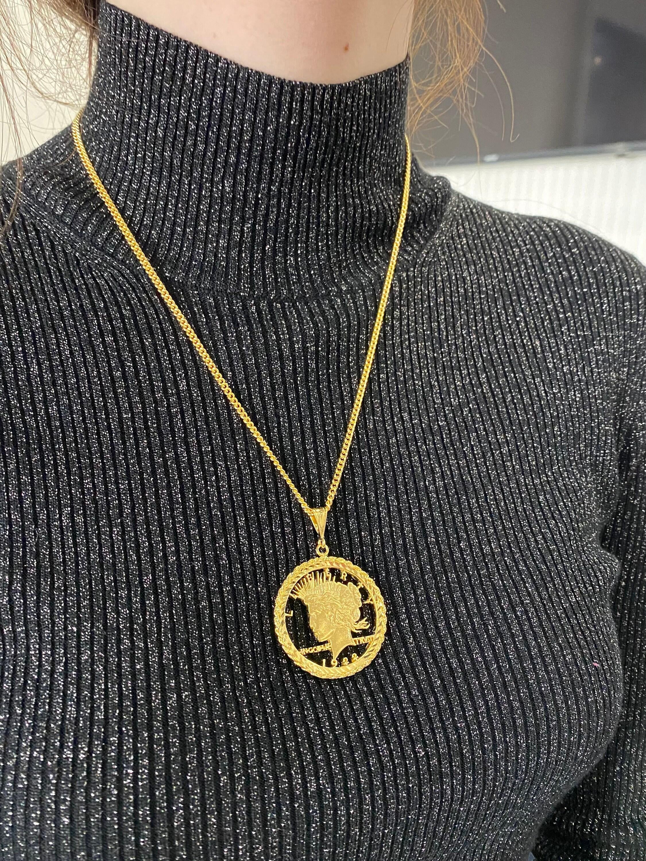 Genuine Vintage American USA Dollar Coin Lady Liberty Yellow Gold Vermeil Sterli