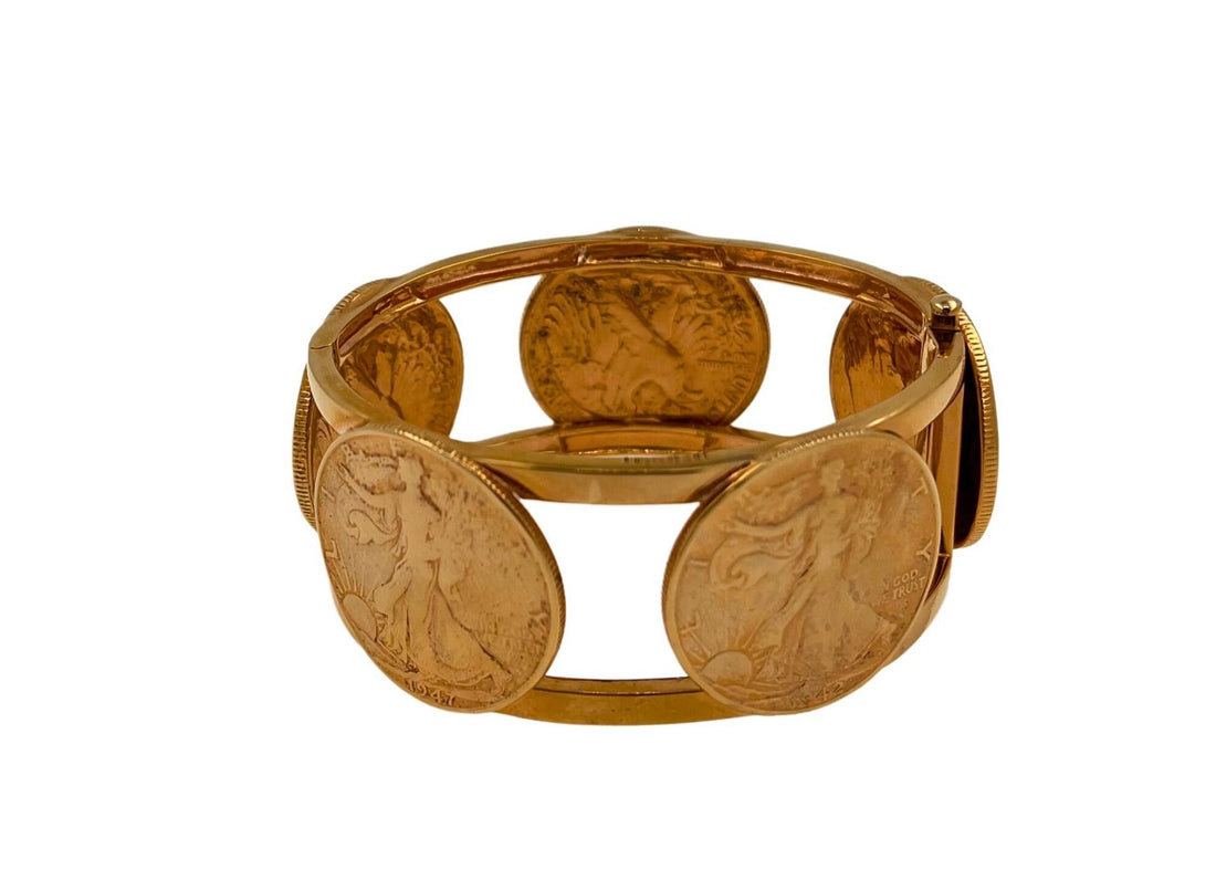 Genuine Vintage American USA Dollar Coin Rose Gold Vermeil Sterling Silver Wide