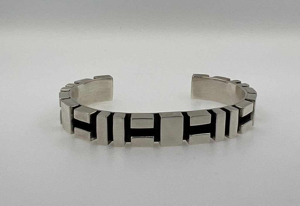 Geometric Simple Modern Statement 925 Sterling Silver Wide Cuff Bangle Bracelet
