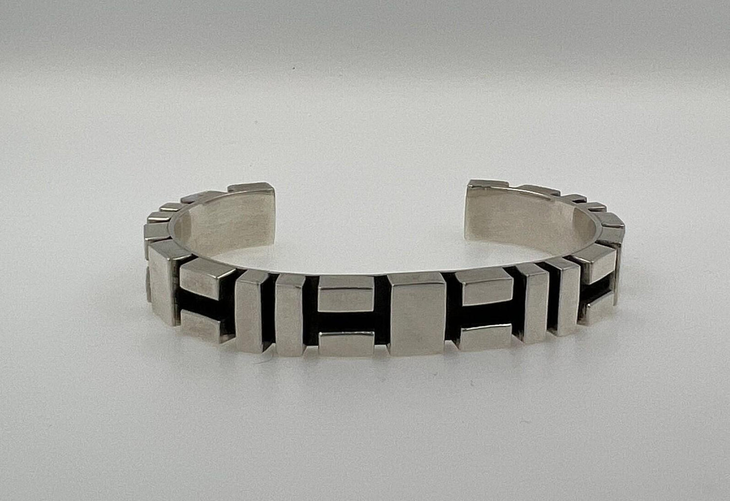 Geometric Simple Modern Statement 925 Sterling Silver Wide Cuff Bangle Bracelet