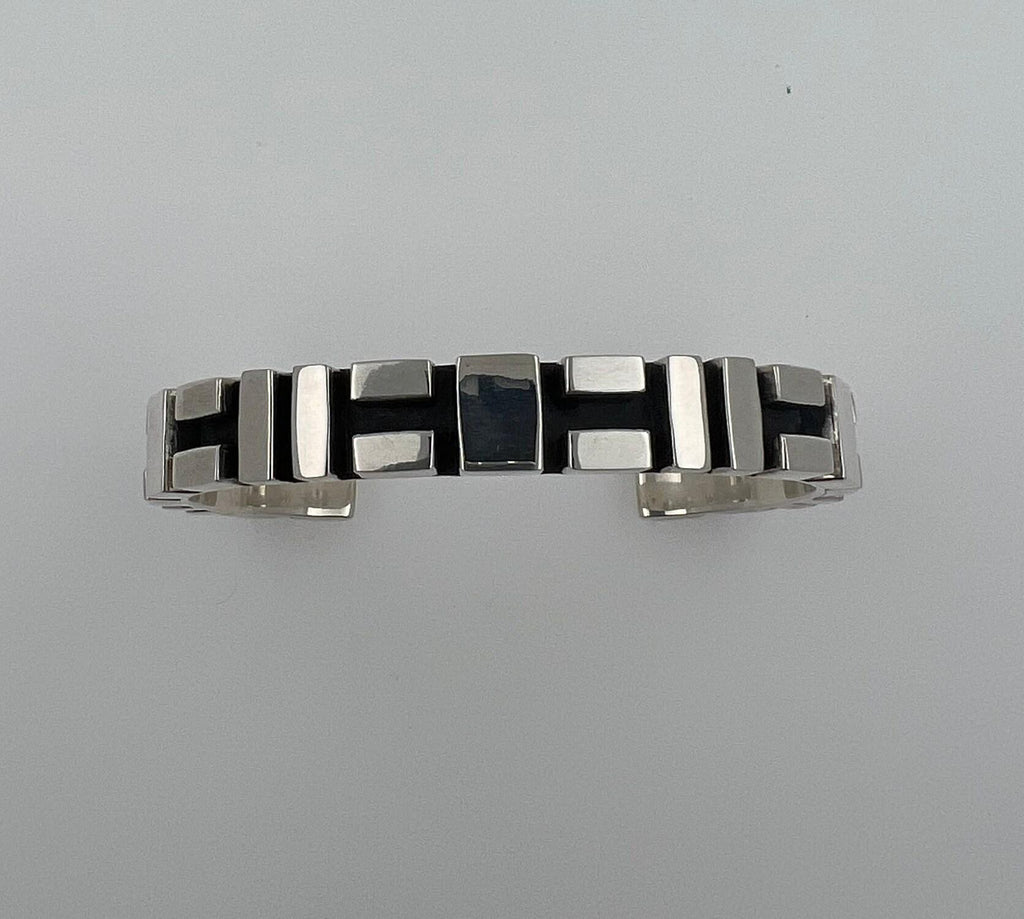 Geometric Simple Modern Statement 925 Sterling Silver Wide Cuff Bangle Bracelet
