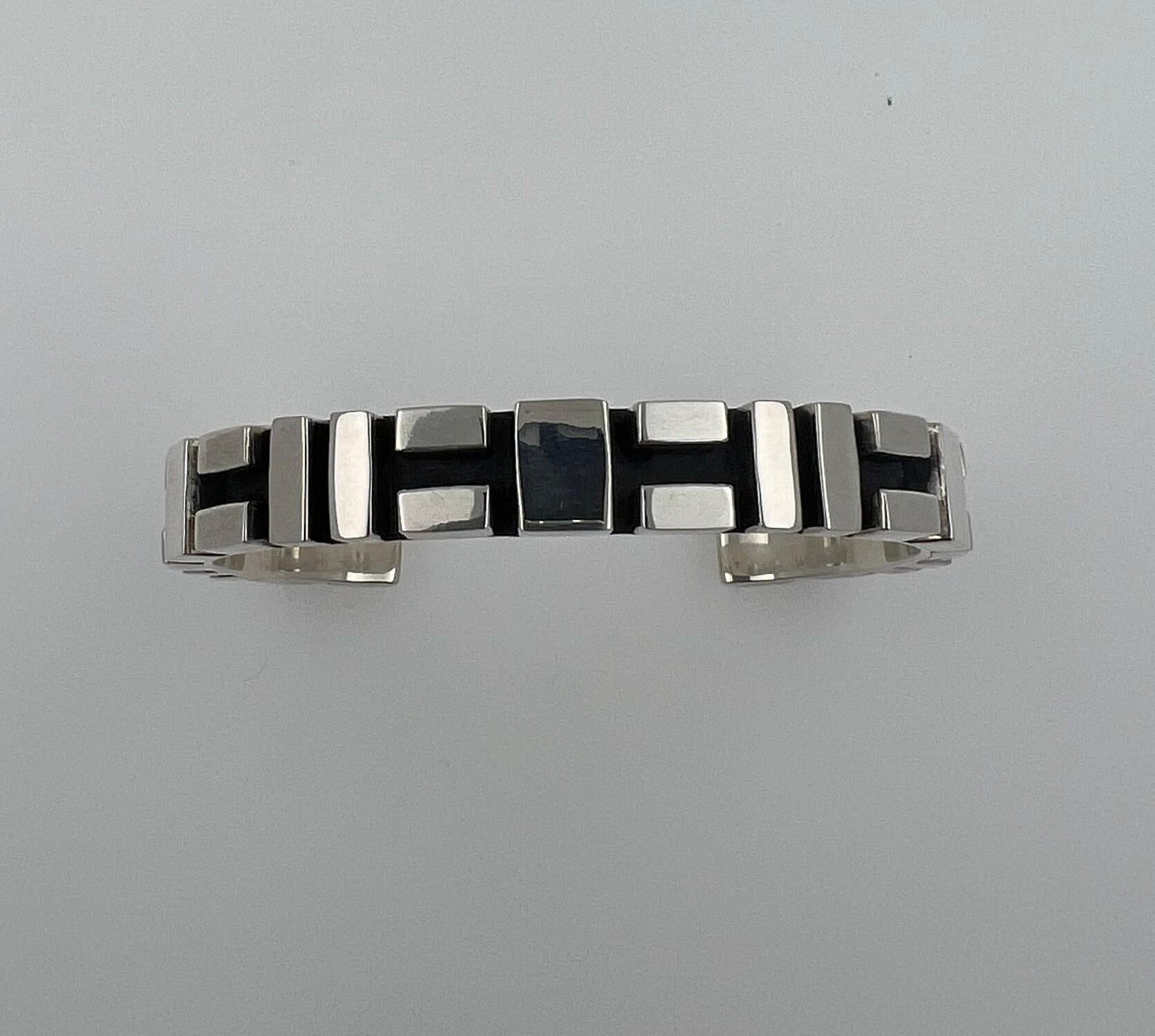 Geometric Simple Modern Statement 925 Sterling Silver Wide Cuff Bangle Bracelet
