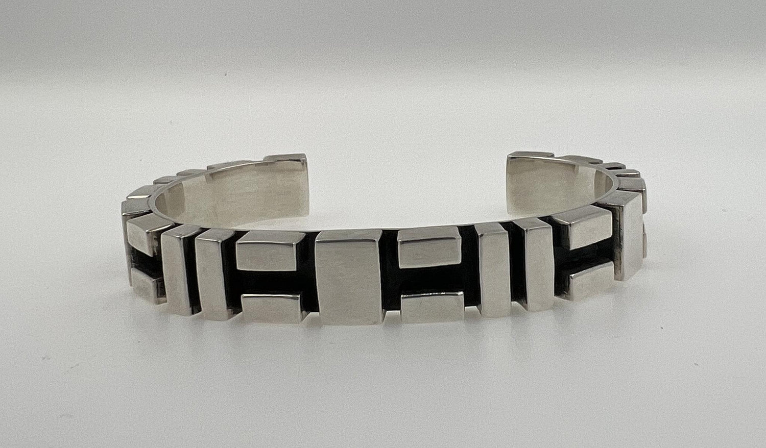 Geometric Simple Modern Statement 925 Sterling Silver Wide Cuff Bangle Bracelet