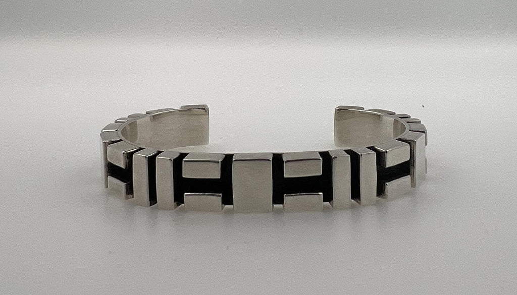 Geometric Simple Modern Statement 925 Sterling Silver Wide Cuff Bangle Bracelet