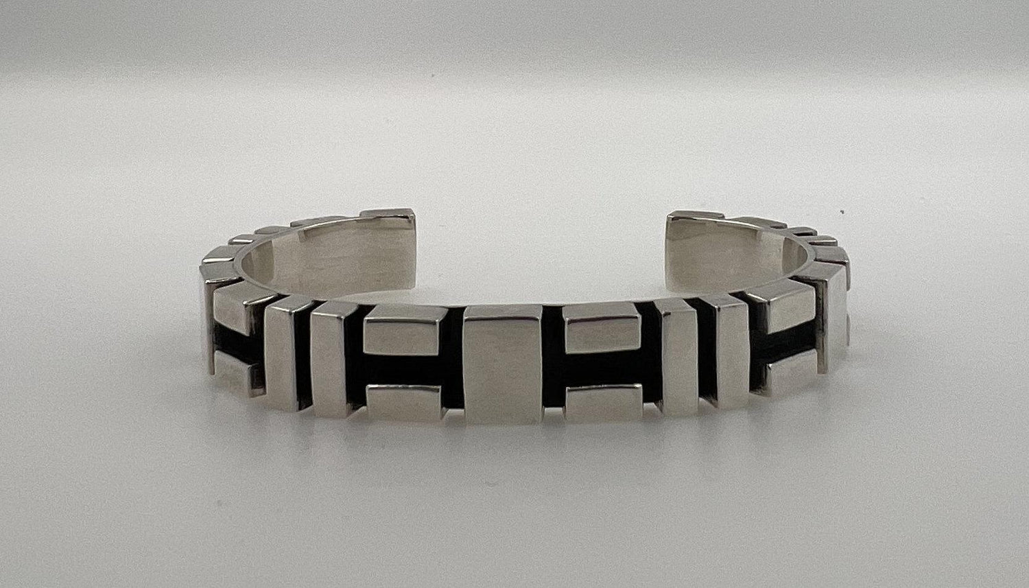 Geometric Simple Modern Statement 925 Sterling Silver Wide Cuff Bangle Bracelet