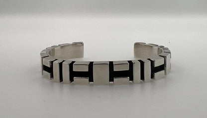 Geometric Simple Modern Statement 925 Sterling Silver Wide Cuff Bangle Bracelet