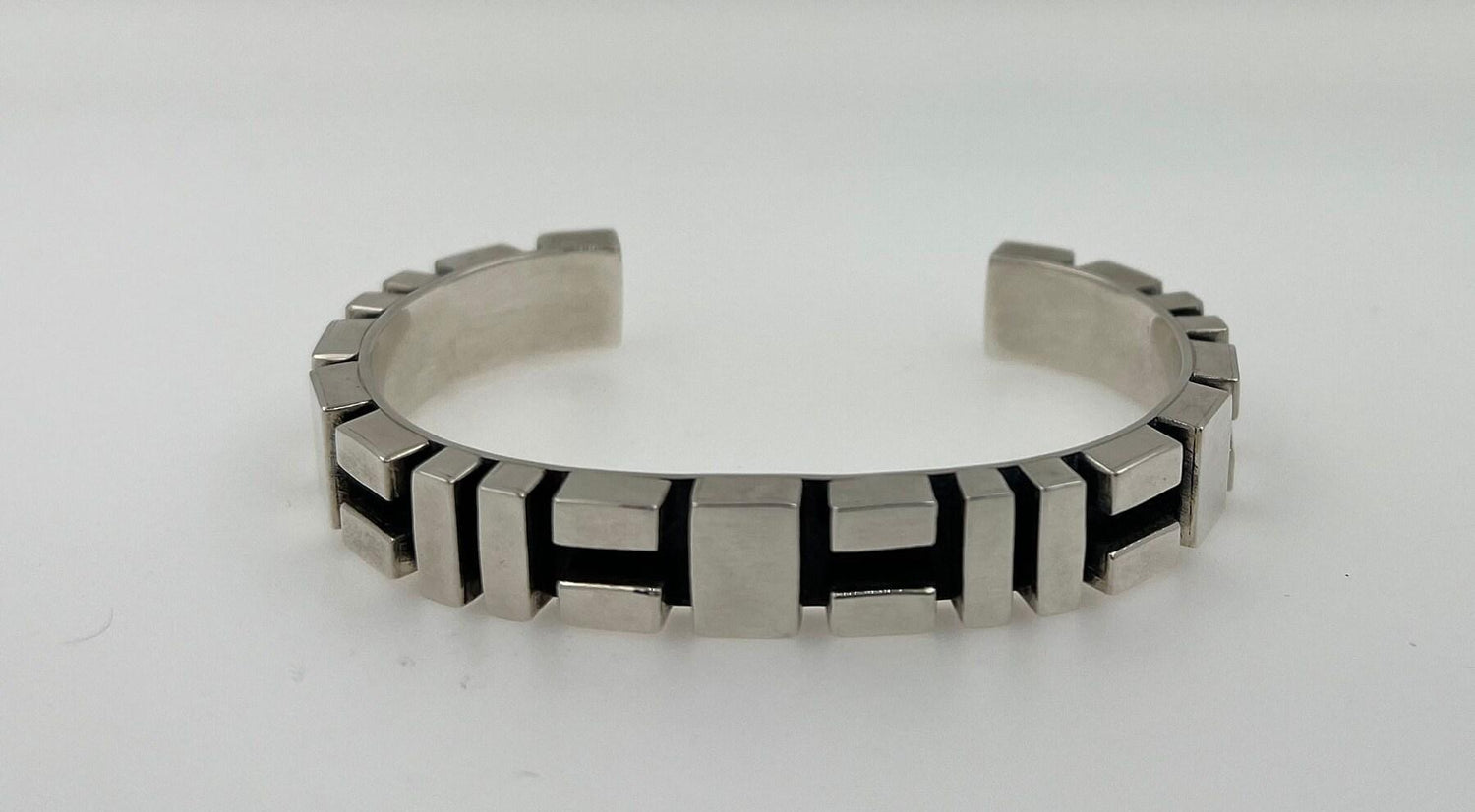 Geometric Simple Modern Statement 925 Sterling Silver Wide Cuff Bangle Bracelet