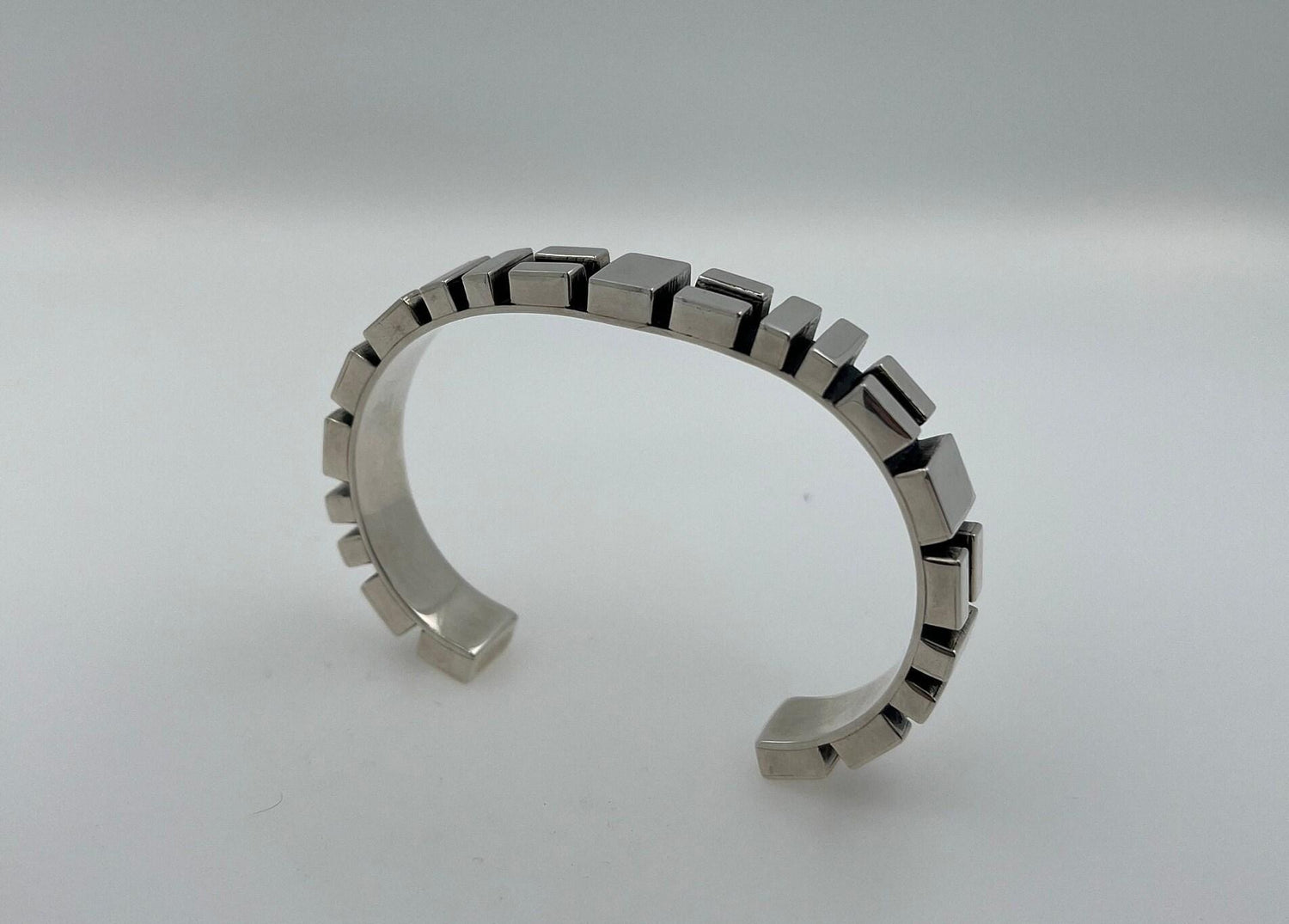 Geometric Simple Modern Statement 925 Sterling Silver Wide Cuff Bangle Bracelet