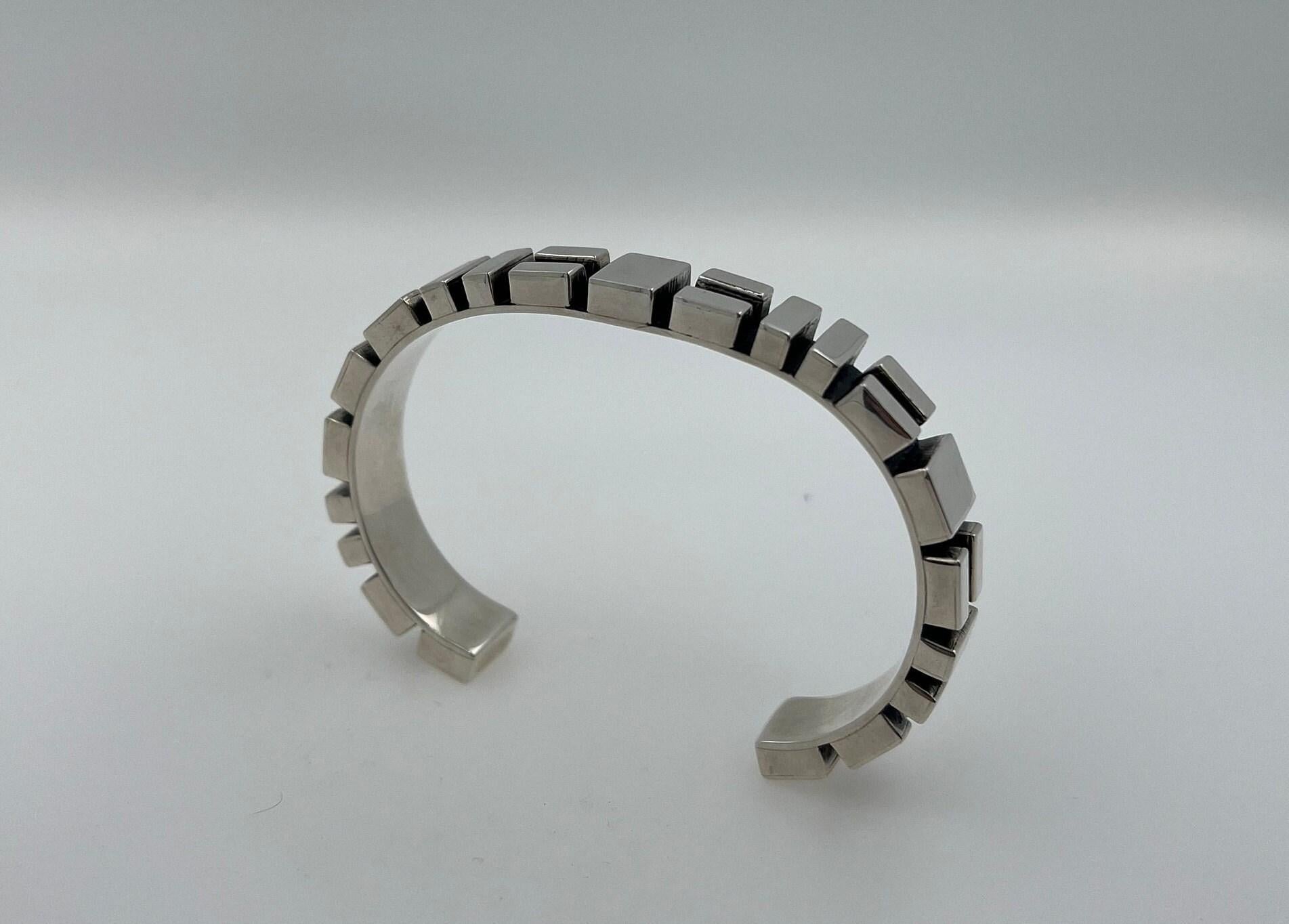 Geometric Simple Modern Statement 925 Sterling Silver Wide Cuff Bangle Bracelet