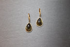 Golden Brown Black Sapphire Pear Drop Shape Sapphire Diamond Halo Gold Earrings