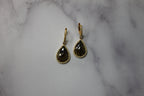 Golden Brown Black Sapphire Pear Drop Shape Sapphire Diamond Halo Gold Earrings