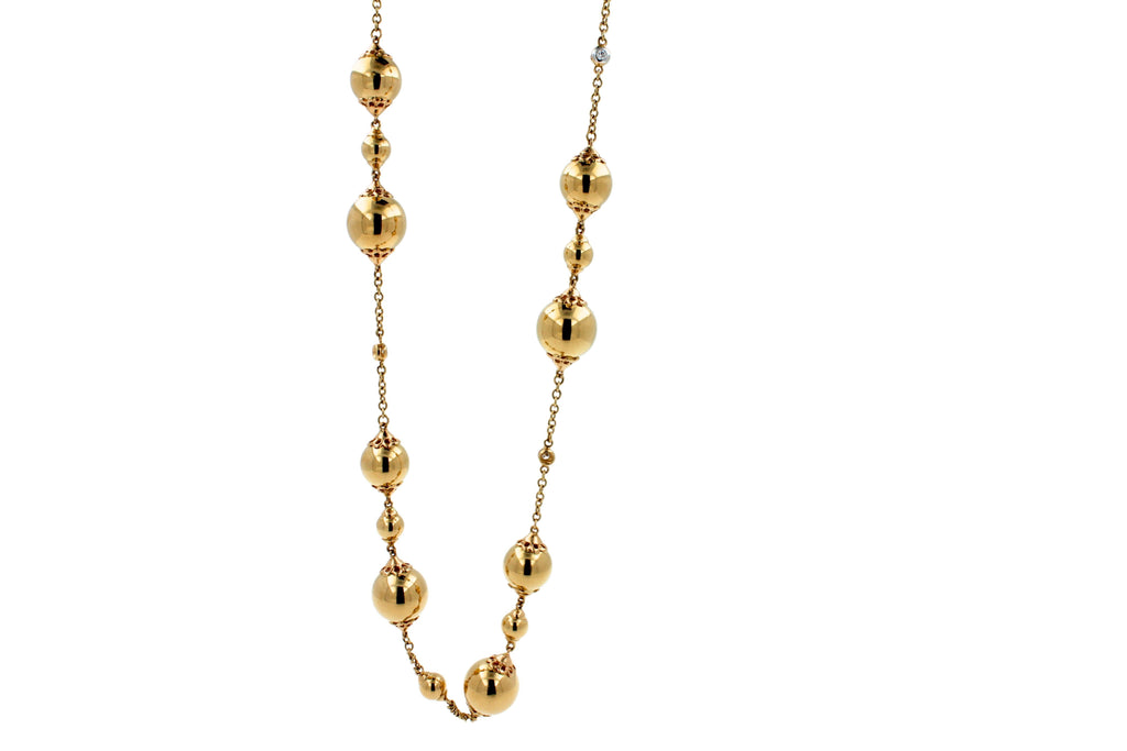 Golden Celestial Planets Spheres Globes Diamonds 18k Yellow Gold Long Necklace