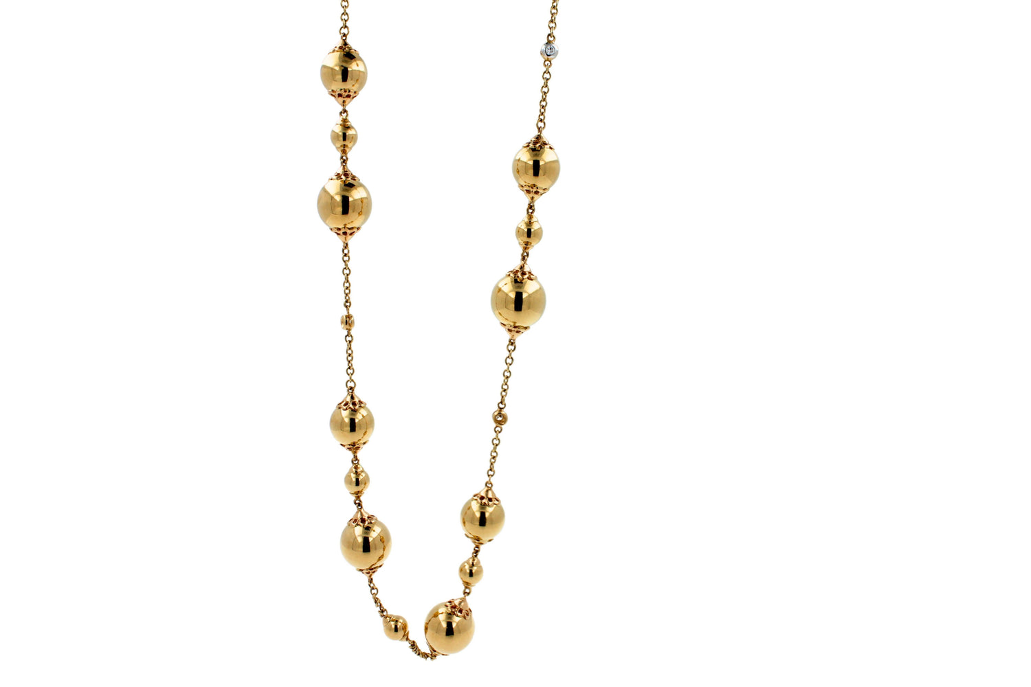 Golden Celestial Planets Spheres Globes Diamonds 18k Yellow Gold Long Necklace