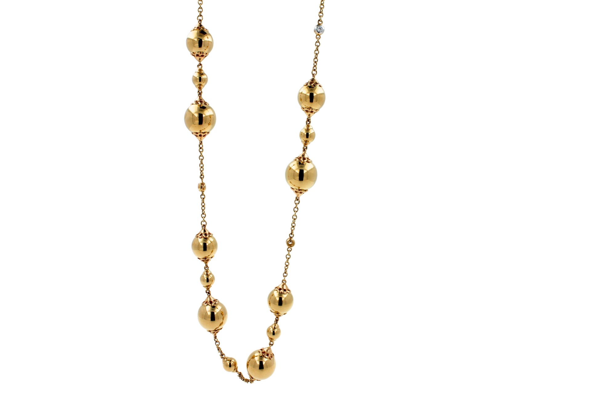 Golden Celestial Planets Spheres Globes Diamonds 18k Yellow Gold Long Necklace