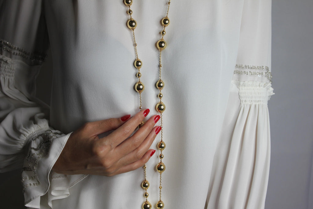 Golden Celestial Planets Spheres Globes Diamonds 18k Yellow Gold Long Necklace