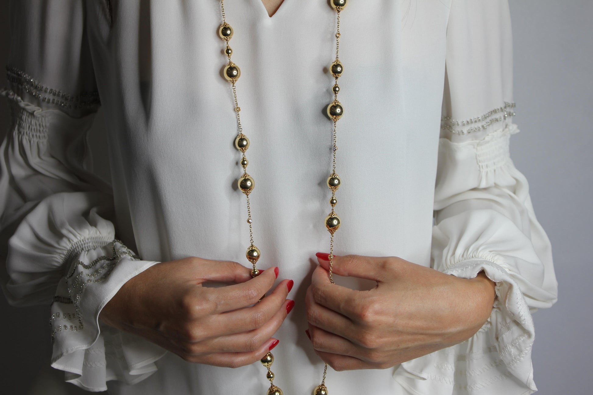 Golden Celestial Planets Spheres Globes Diamonds 18k Yellow Gold Long Necklace