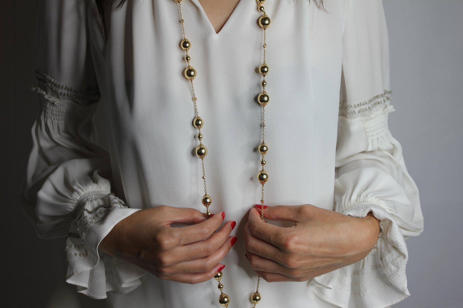 Golden Celestial Planets Spheres Globes Diamonds 18k Yellow Gold Long Necklace