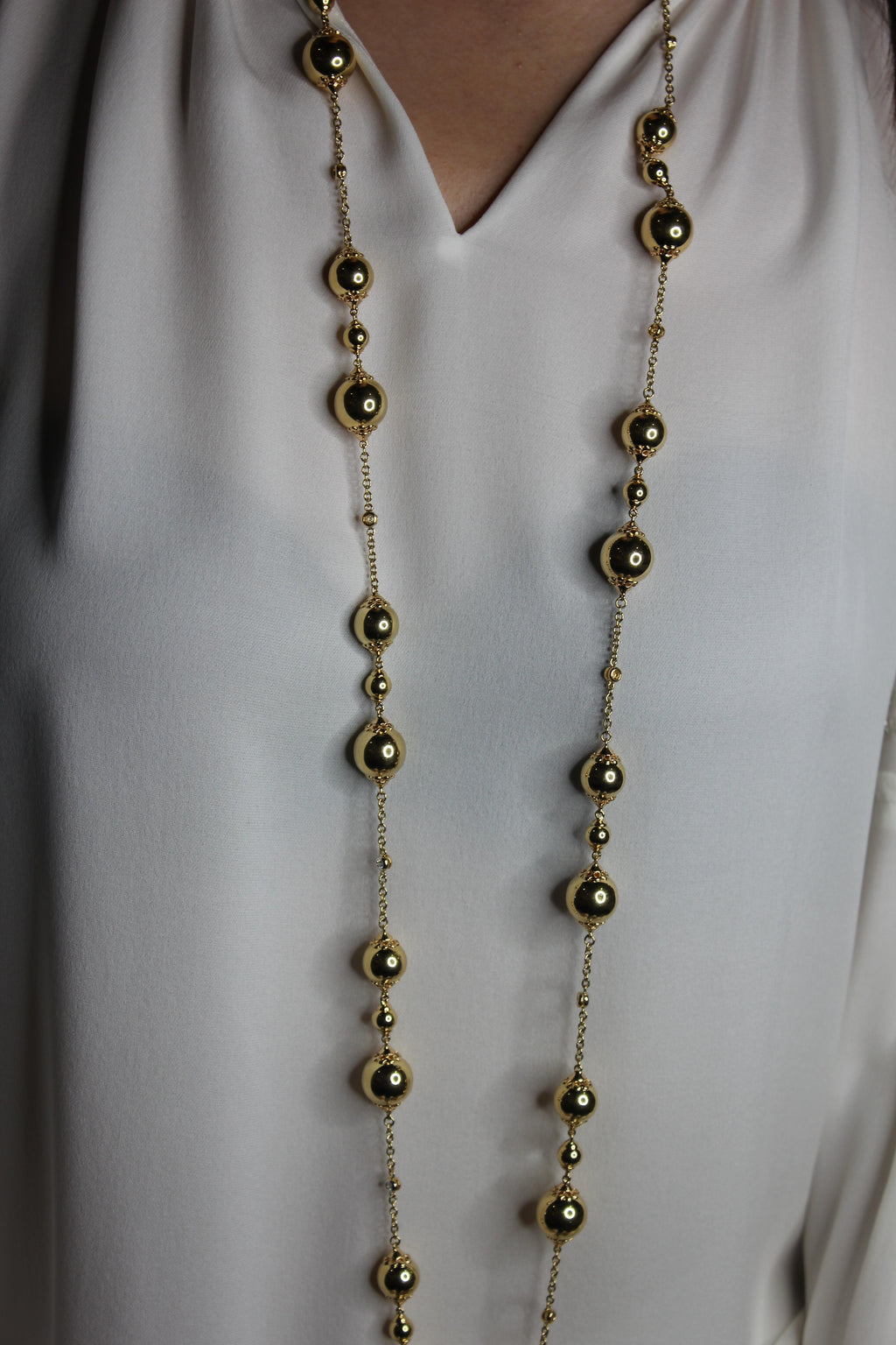 Golden Celestial Planets Spheres Globes Diamonds 18k Yellow Gold Long Necklace