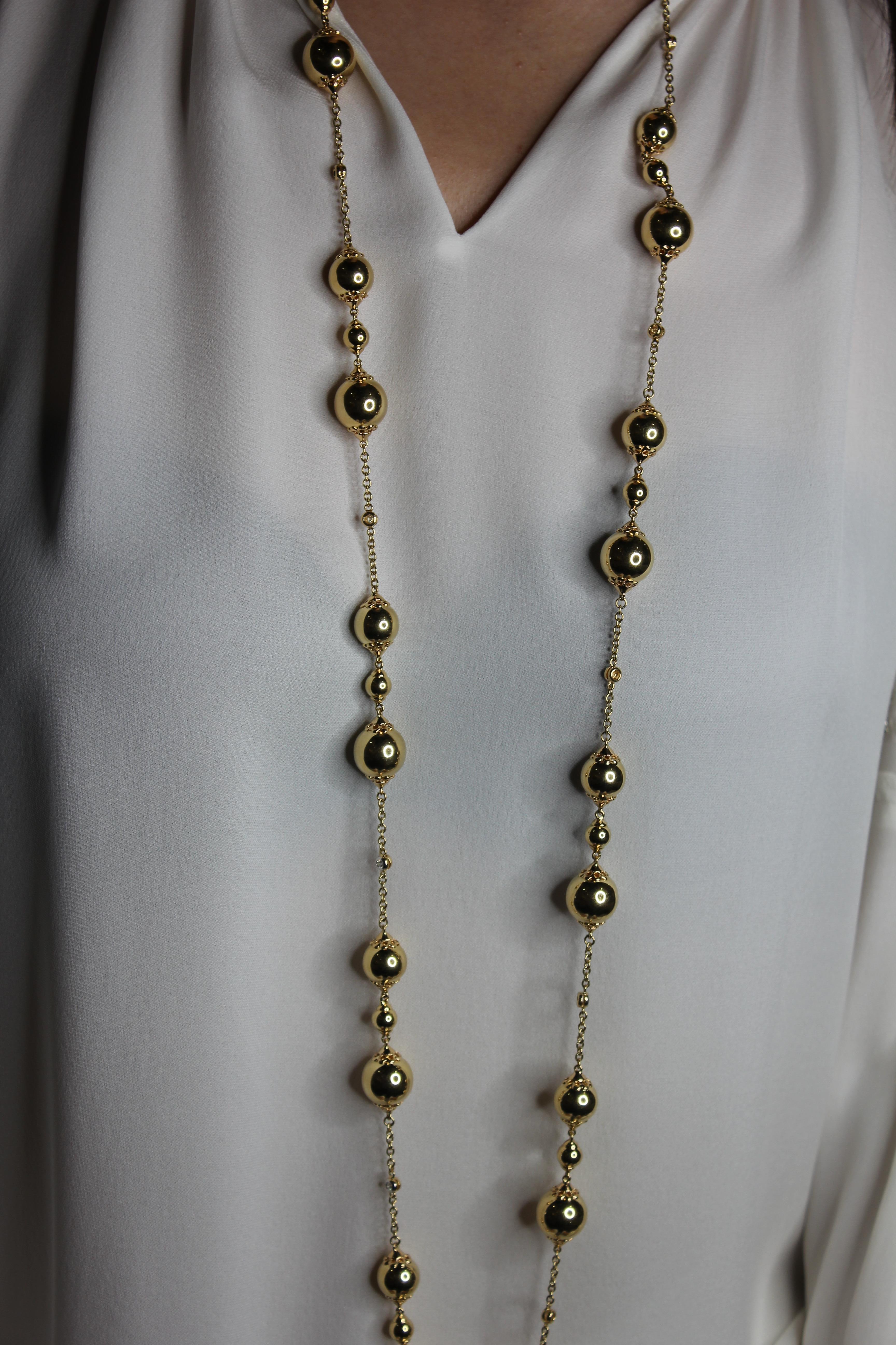 Golden Celestial Planets Spheres Globes Diamonds 18k Yellow Gold Long Necklace